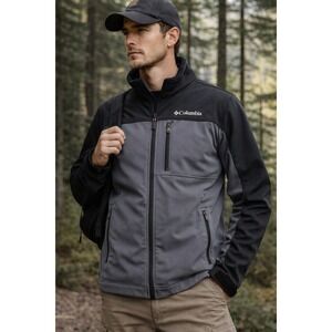 Columbia Ascender Softshell Jacket Wind & Water Resistant Fleece Lined Grey Sz M